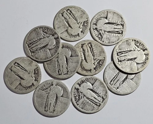 Lot of 10  ~ NO DATE Standing Liberty Silver Quarters ~ 1/4 Roll (R100)