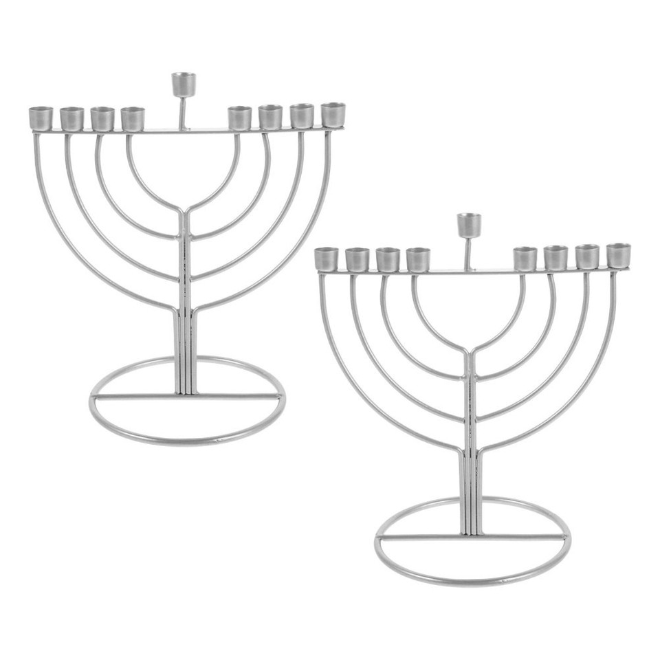 Menorah Per Hanukkah Con 9 Bracci, Design Moderno Con Stella Di David, Altezza 18 Cm, Per Candele Standard Da 0.9 Cm, Colore Grigio