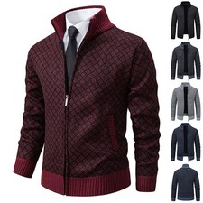 Thickened Plaid Print Jacket Cardigan Fashion Slim Fit Zipper Stand Collar Sweat