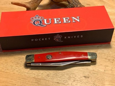 Queen Red Smooth Synthetic Handle Moose 4 1/4'' Pocketknife QN52R