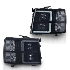LED Dual Projector Headlights Bulbs Smoke Silverado 1500 07-13 2500/3500HD 07-14