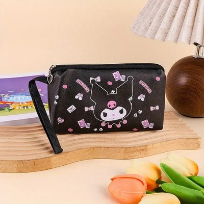 Sanrio Kuromi Compact Clutch Bag Nylon Black Zipper Close Coins Cards Wristlet