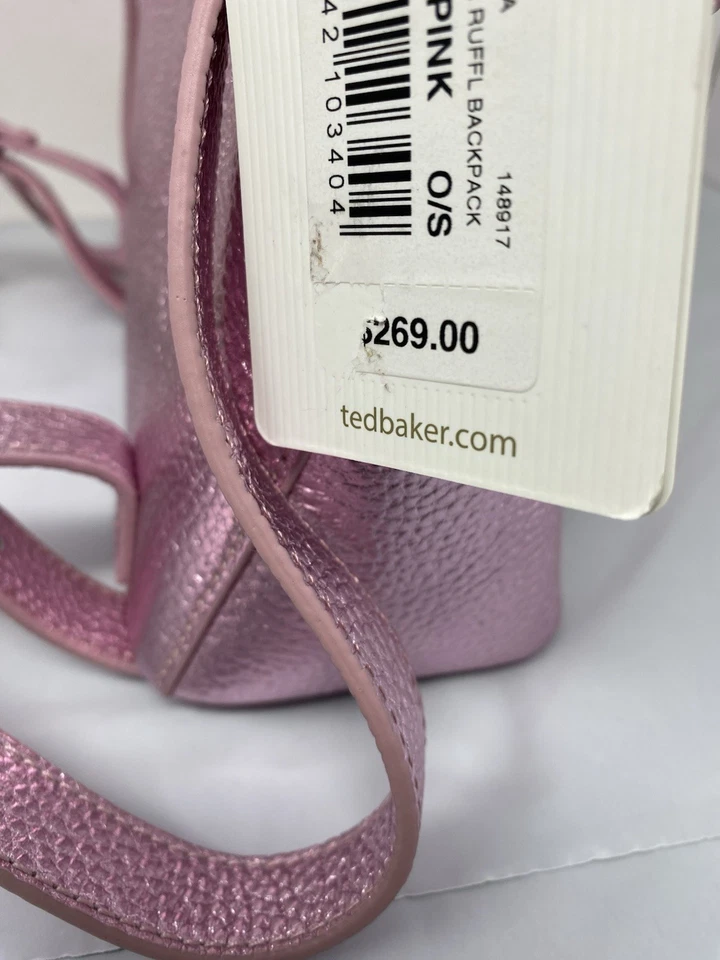 $269 Ted Baker Rosa Cuero Metálico Volantes Mochila Bolso Bandolera Nuevo con Etiquetas Foto 4 de 4