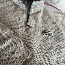 Mens 'Weird Fish' Macaroni Knit Jumper. 1/4 Zip. Heavy Cotton  grey . 2XL (50")
