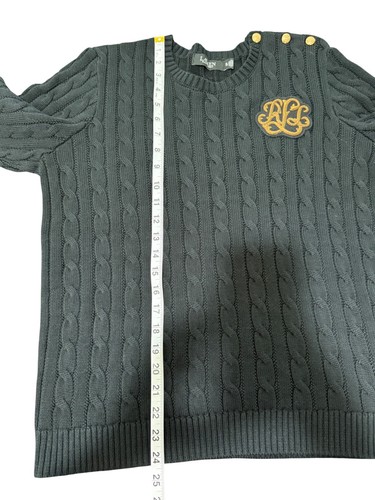 Lauren Ralph Lauren Black Label Cable Knit Sweater Monogram Black Womens Size XL - Picture 6 of 11