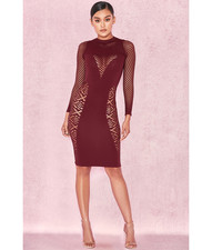 House of CB Silvy Burgundy Long-Sleeve Bodycon Dress Size XS/S $119 NWT