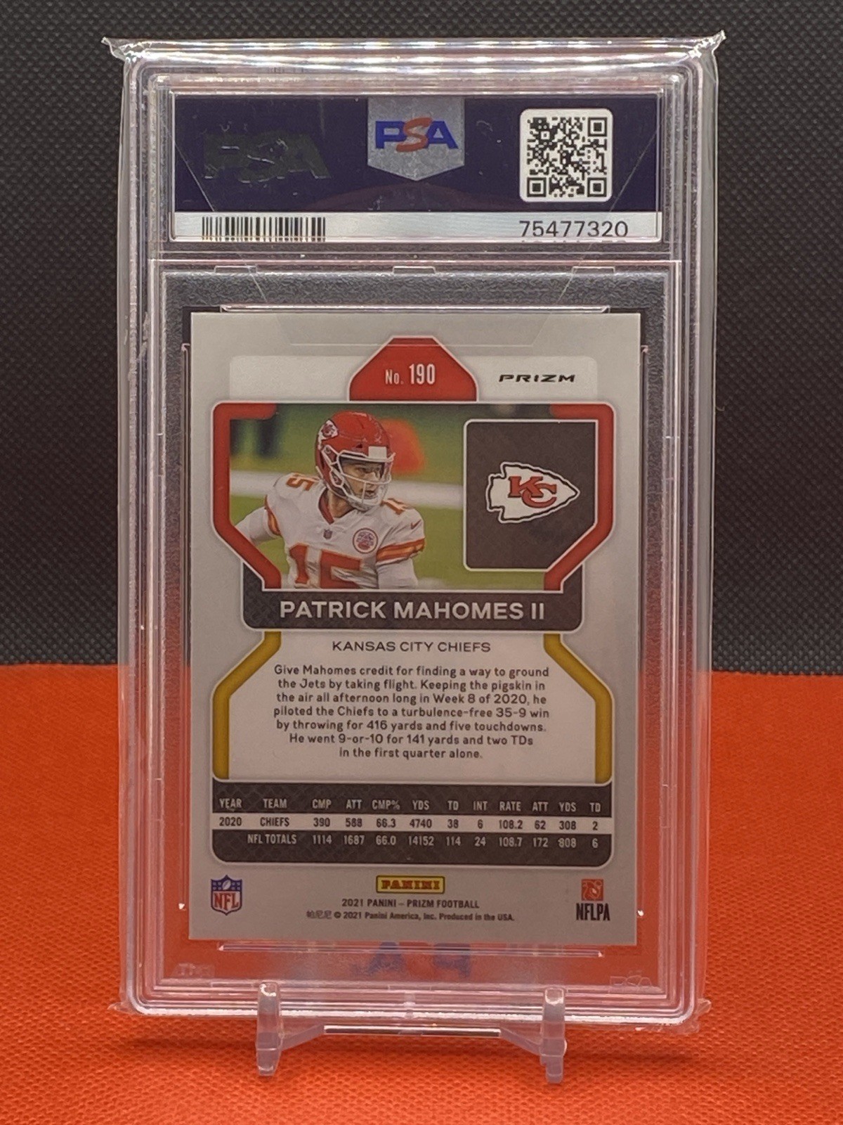 PSA 10 - 2021 Prizm #190 Patrick Mahomes ll -Orange Ice- 2 time Super Bowl MVP view 2
