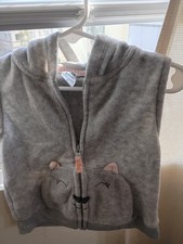 Carter's Fleece Hooded Full Zip Vest, Gray, 24 Months, Animal Theme