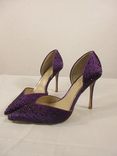Badgley Mischka Heels Womens 6 Purple Crystal Embellished DOrsay Pointed Toe