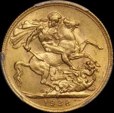 1928 Melbourne George V Large Head Sovereign PCGS MS63