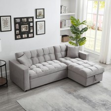 MADRID Fabric 3 Seater Pullout Sofa Bed in Grey with Storage Compartment