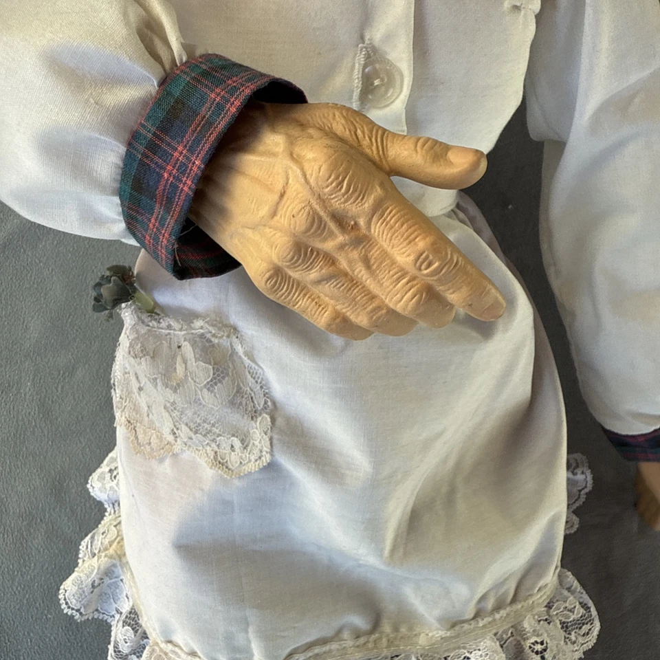 William Wallace Jr Grandma Doll 24" Hard Ceramic Face Hands Boots NICE! Handmade - Image 3 of 4