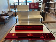  UNOPENED RAY-BAN RED BLACK LOGO DISPLAY UNIT IN PLEXIGLASS  METAL