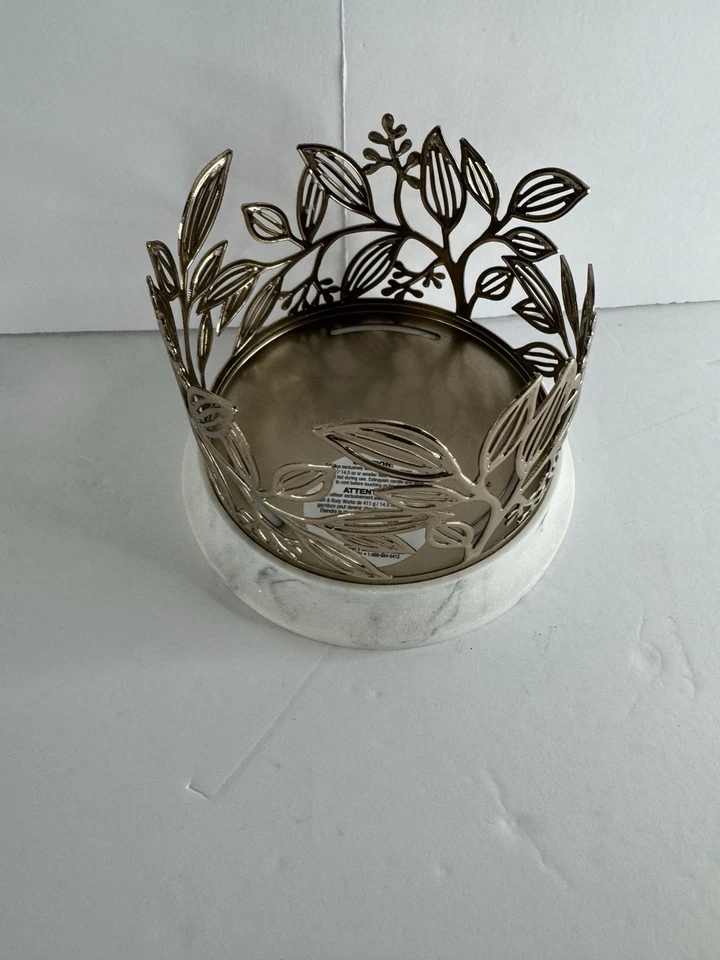 Bath & Body Works мраморное основание 3 фитиля подсвечник узор листья золотой лозы - Изображение 2 из 4