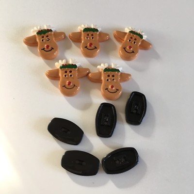 Christmas Reindeer Button Lot Rudolf Deer Head Shape Resin Flatback 5 ...