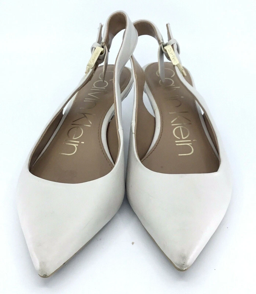 Calvin Klein Lara 2 Pump Womens 7.5 Beige Pointed Toe Buckle Slingback Heel Shoe