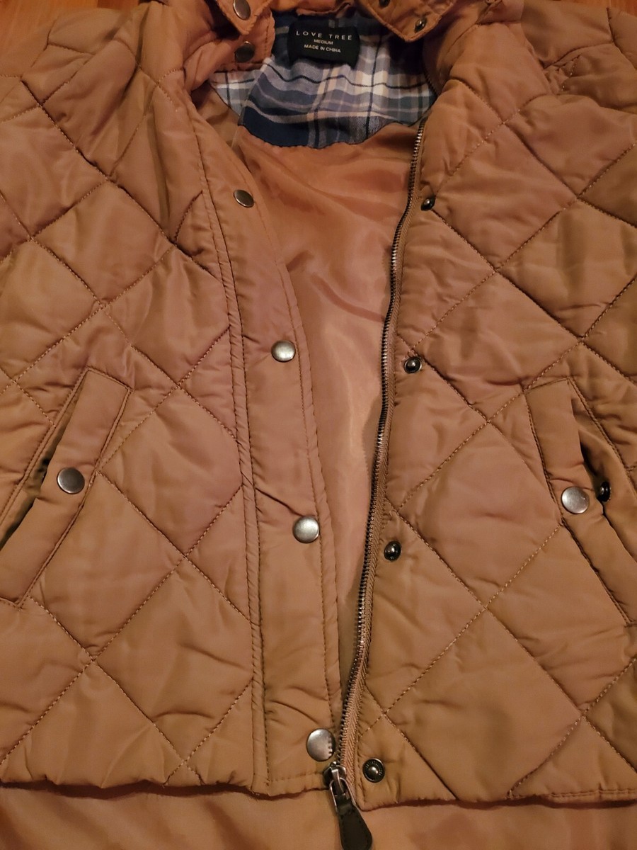 Love Tree Girl's Brown Quilted Zip & Button Up Jacket W) Faux Fur