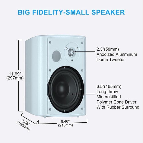 Herdio Outdoor Stereo Speaker Weather Resisitance Pair Wall Mounted Loudspeakers - Picture 6 of 7