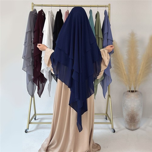 Women Overhead Hijab 3 Layer Prayer Muslim Khimar Headscarf Robe Burqa Islam New - Picture 27 of 47