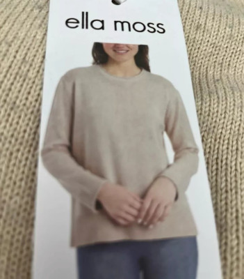 Ella Moss Women's Crewneck Cozy Long Sleeve Sweater, Tan, Size S
