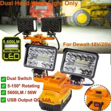 LED Work Light 5600LM 6500K Dual Head For Dewalt 20V MAX  DCB205 Li-ion Battery