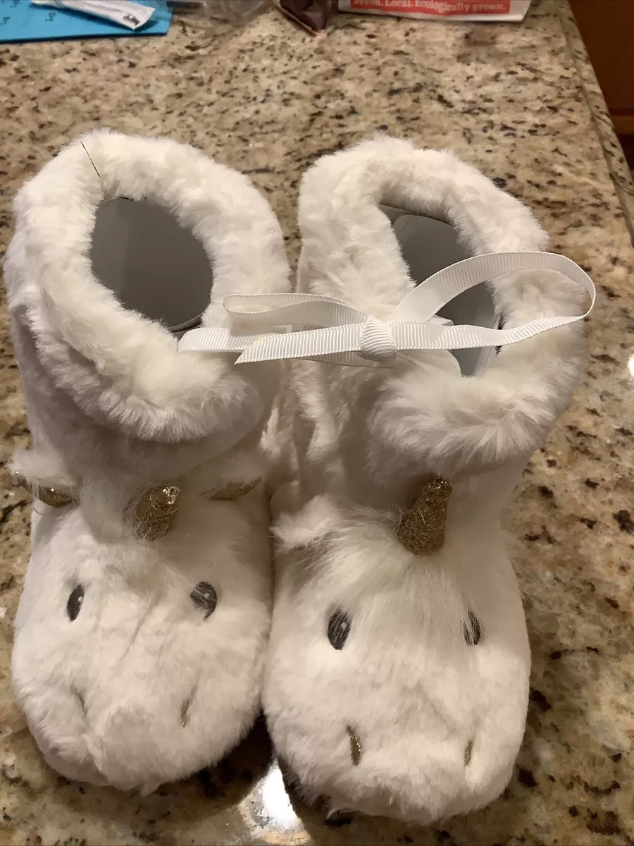 NWT Mini Boden girls Faux fur White Unicorn Slipper boots Size 30