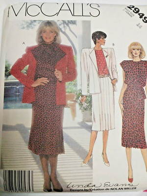 Jacket Blazer Top Scarf Skirt 14 McCalls 2949 Sewing Pattern VTG 80s Evans Nolan