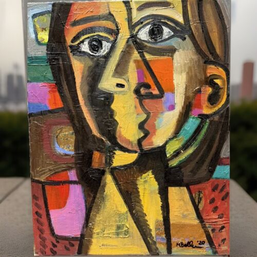 Pintura al óleo cubista MBollen cubismo estilo Picasso figura florero lámina de oro - Imagen 3 de 11