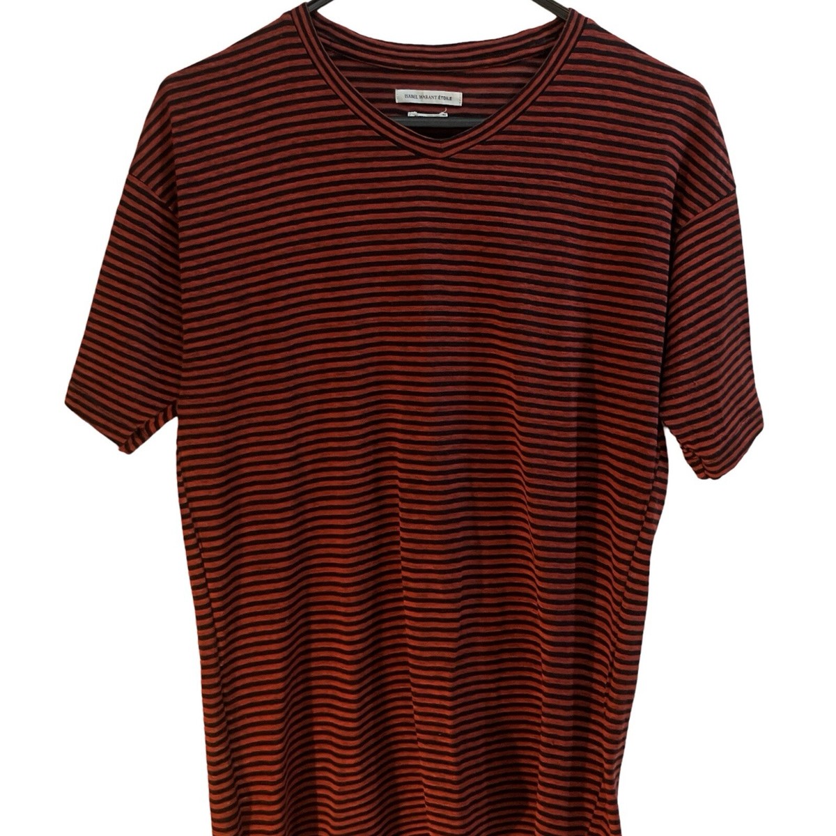 【関税&送料込】Isabel Marant Etoile Black Cotton Aby T-Shir ISABEL MARANT ETOILE Cotton Linen Blend Striped Tee in Black