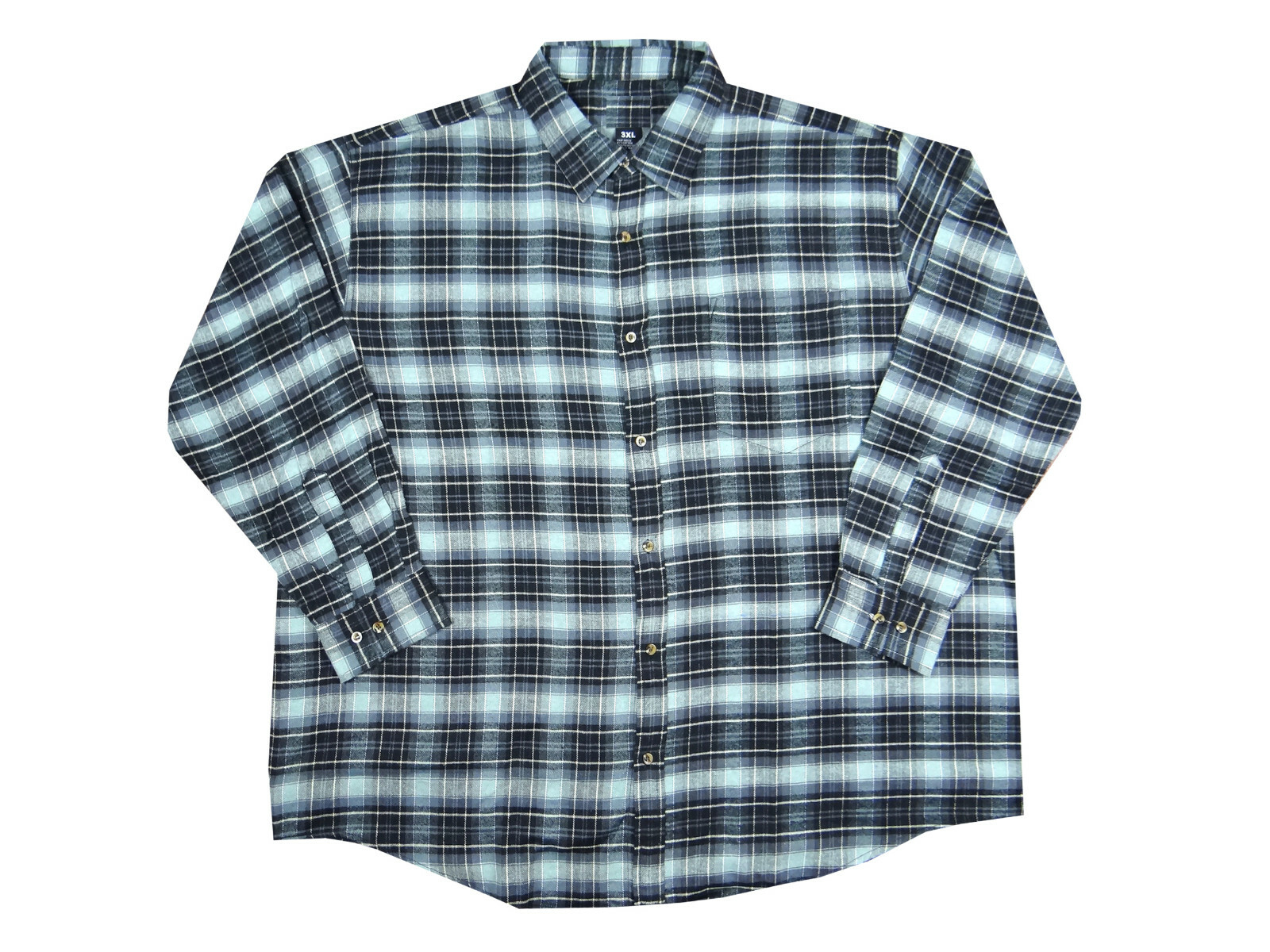 Flannel Plaid Shirt Men Big Sizes Single Pocket Button Up Ne