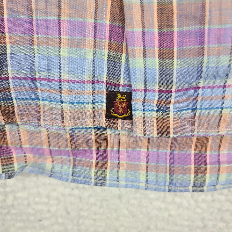 Camisa Robert Talbott Para Hombre Grande Azul Marrón Púrpura Cuadros Clásica Lino Abotonada Foto 3 de 4