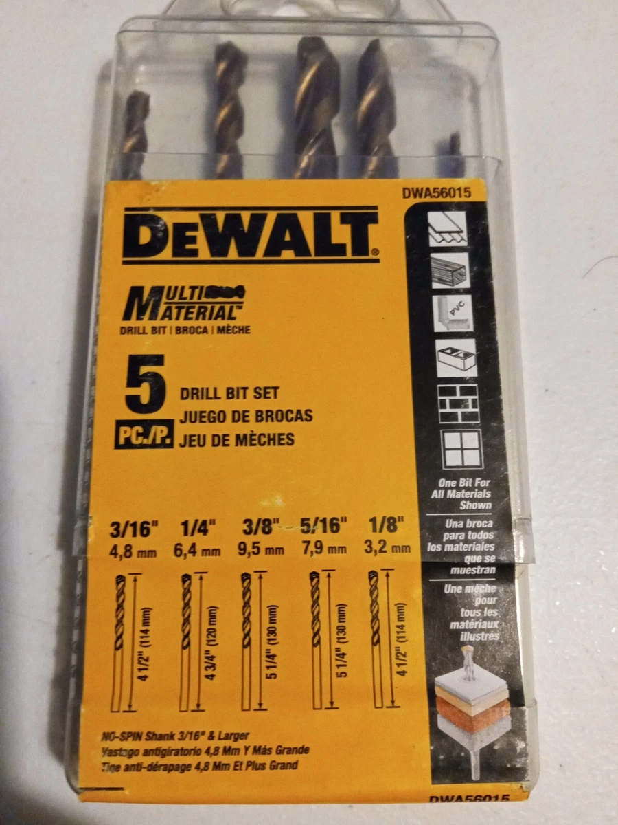 DeWalt DWA56015 5 Pc. Multi Material Drill Bit Set 1 8