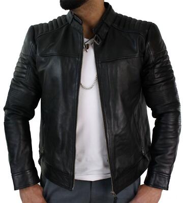 Schwarze Herren-Bikerjacke aus echtem Leder Retro Vintage maßgeschneiderte Passform UK