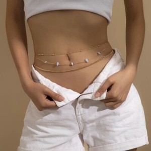 Authentic 14K Gold Plated Belly Chain Adjustable Layered Chain for Women Sexy Waist Chain