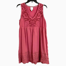 Knox Rose Baby Doll Shift Dress Mauve Pink Embroidered Eyelet M Boho Travel