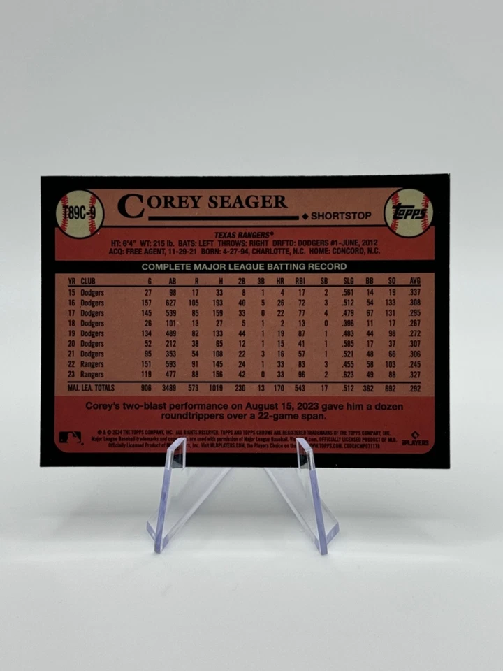 2024 Topps Series 1 #T89C-9 COREY SEAGER | ‘89 Topps Chrome Silver Mojo - Image 2 of 2