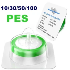 10/30/50/100Pcs Sterile Syringe Filter 33mm 0.22 Micron PES Membrane Hydrophilic