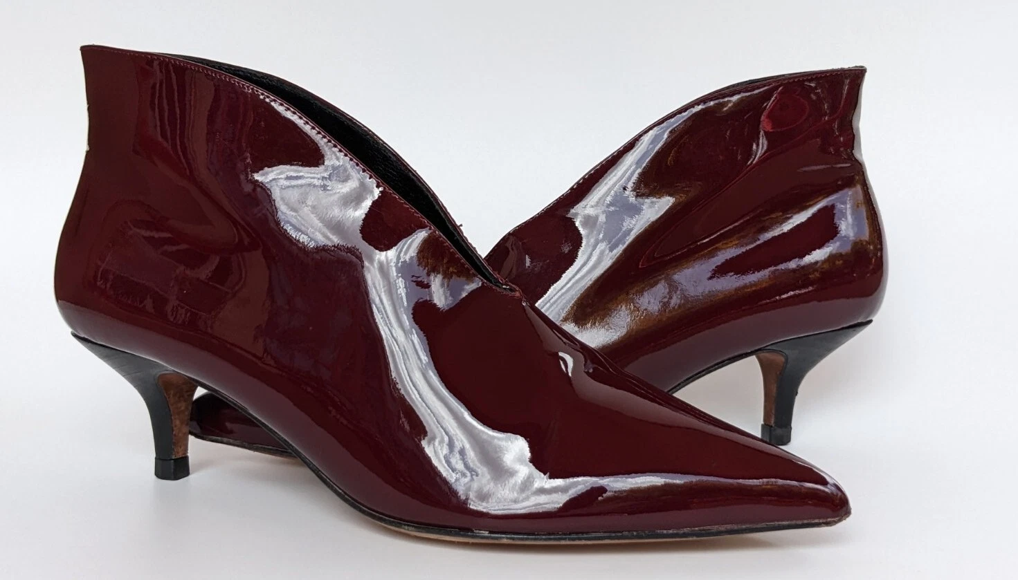 CELINE Paris décolleté donna scollo a V rosso pelle lucida taglia 36 EU 6 US