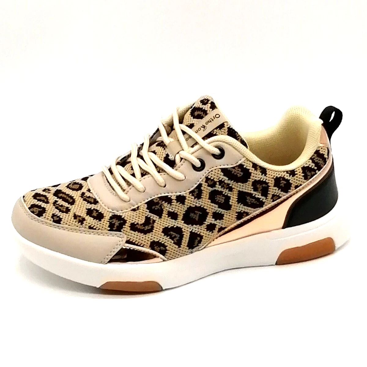 Orthocomfoot Womens Sneakers Beige Leopard Arch Support Lace Up EUR 37 NEW