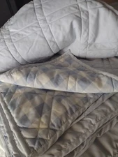 UGG PRISCILLA Light Ice Blue Gingham Check Queen Coverlet & Two Shams Set