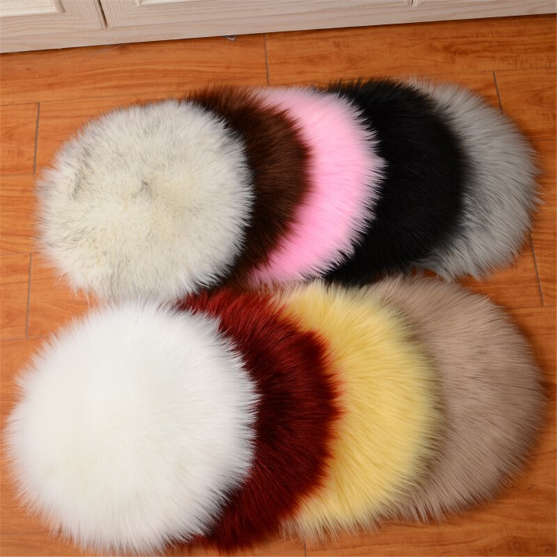 Round Faux Sheepskin Chair Pad Cover Chair Cushion Pad Area Rug Fluffy Soft