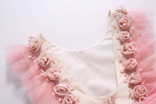 Pink Girl Layered Dress Ceremony Party Pageant Princess Flower Dresses Summer US - Picture 10 of 12