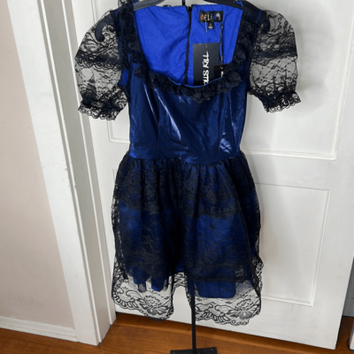blue dress dolls kill Widow Gothic Lace Bustier Long Sleeve Maxi Gown