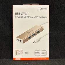 BRAND NEW j5create USB-C Hub with SD/Micro SD Card Reader 3 Ports Silver JCH347