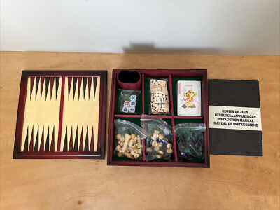 Coffret Jeux En Bois – échecs, Dames, Backgammon, Dominos, Cartes, Dés
