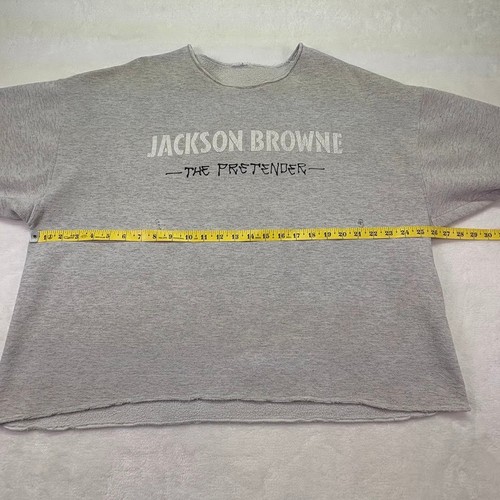 Vintage Jackson Browne Pretender Cropped Oversized Raw Hem Sweatshirt Gray L - Picture 10 of 11