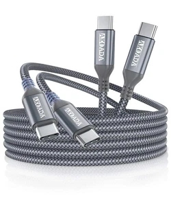AkoaDa USB C to USB C 100W Cable 10 FT 2Pack, 5A Fast Charging USBC Charger C...
