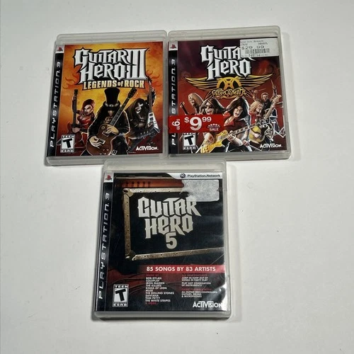 PS3 Guitar Hero Lot Of 3 Games - Aerosmith, GH5, GH3 Legends Of Rock