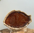Vintage Hull Pottery Fish Wall Plaque Oven Proof Brown Drip Glaze Mid Century