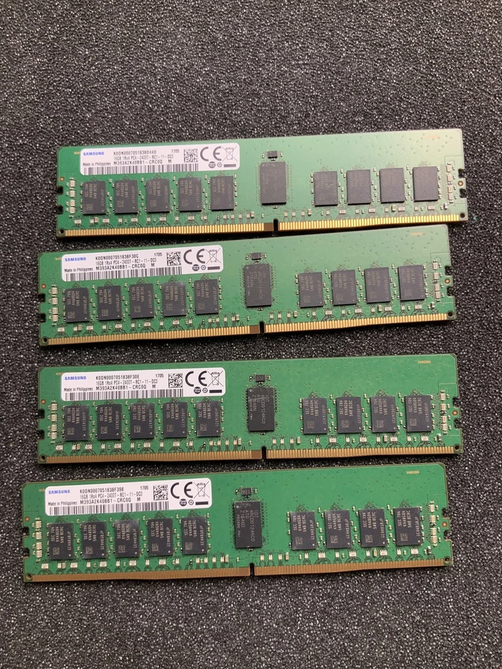 Lot of 4 Samsung 16GB 1Rx4 PC4-2400T DDR4 ECC RDIMM Server RAM M393A2K40BB1 - Image 1 of 1